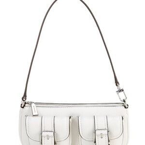 White Leather Shoulder Bag with Front Buckle Pockets